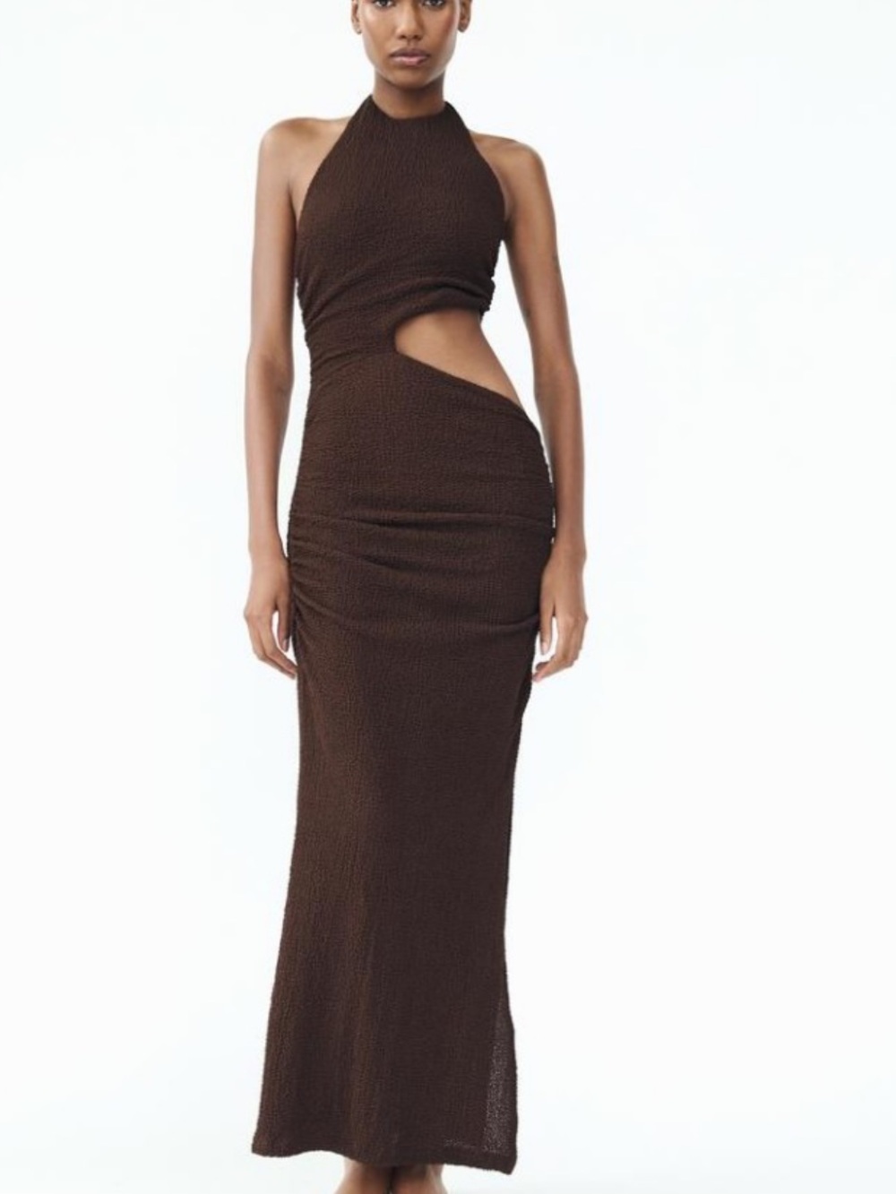 Zara brown textured cut out maxi dress